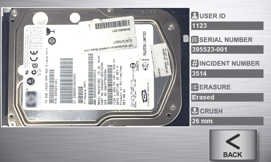 Data destruction Log Reports for auditing and reporting, hard disk